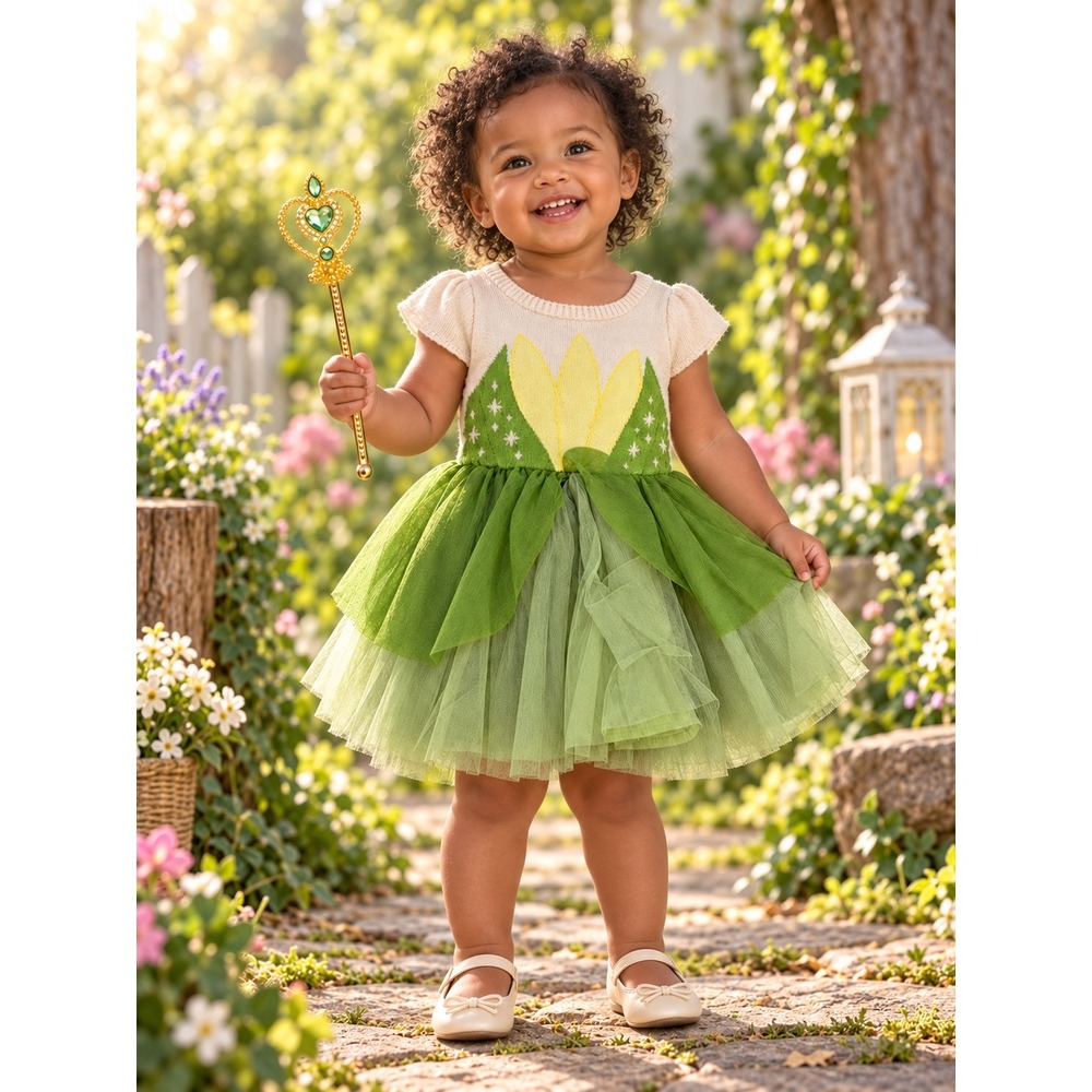 Disney Princess Tinker Bell Baby Girls 18M Costume Dress with Wand Green Tulle